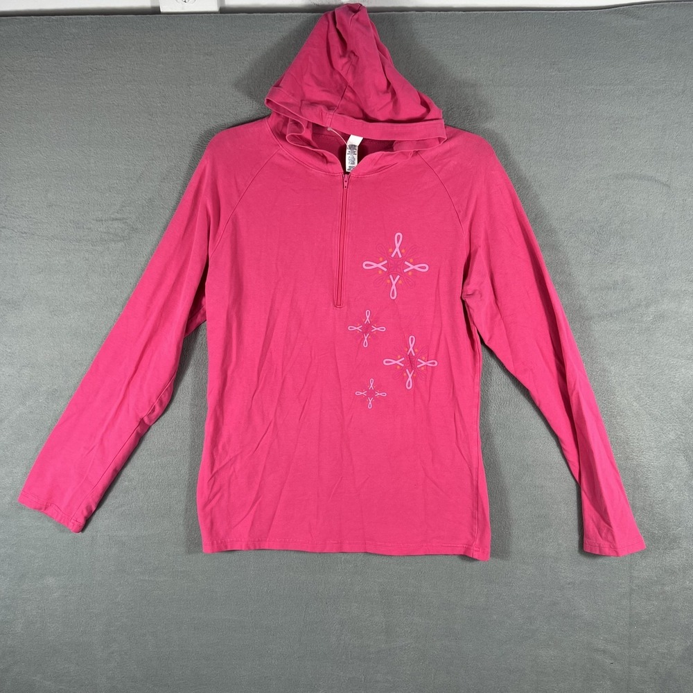 Bella Women's Pink Hoodie Quarter‎ Zip Activewear Sweatshirt Medium Ribbons